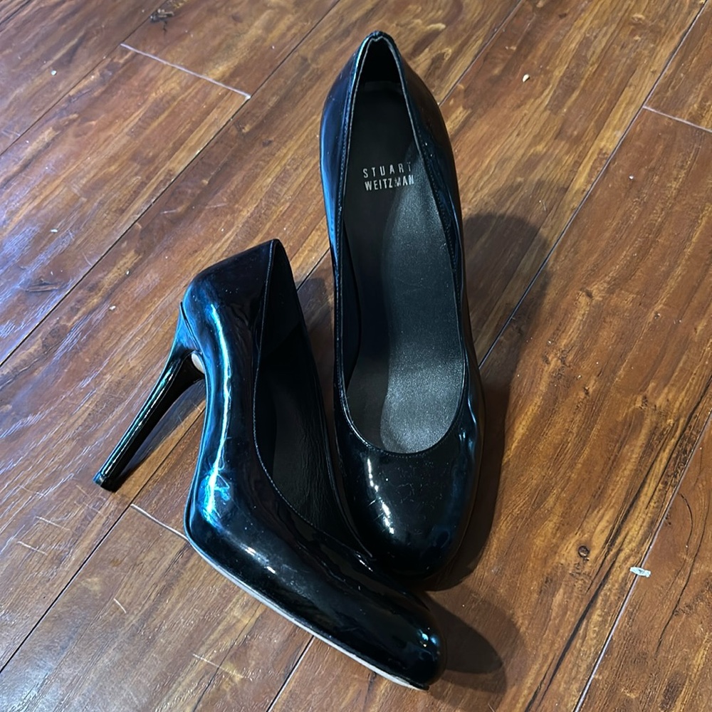 Stuart Weitzman Black Patent Leather Stiletto Pumps 9.5 M Made in Spain